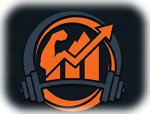 RepStrat logo — a flexed arm and rising chart inside a barbell ring